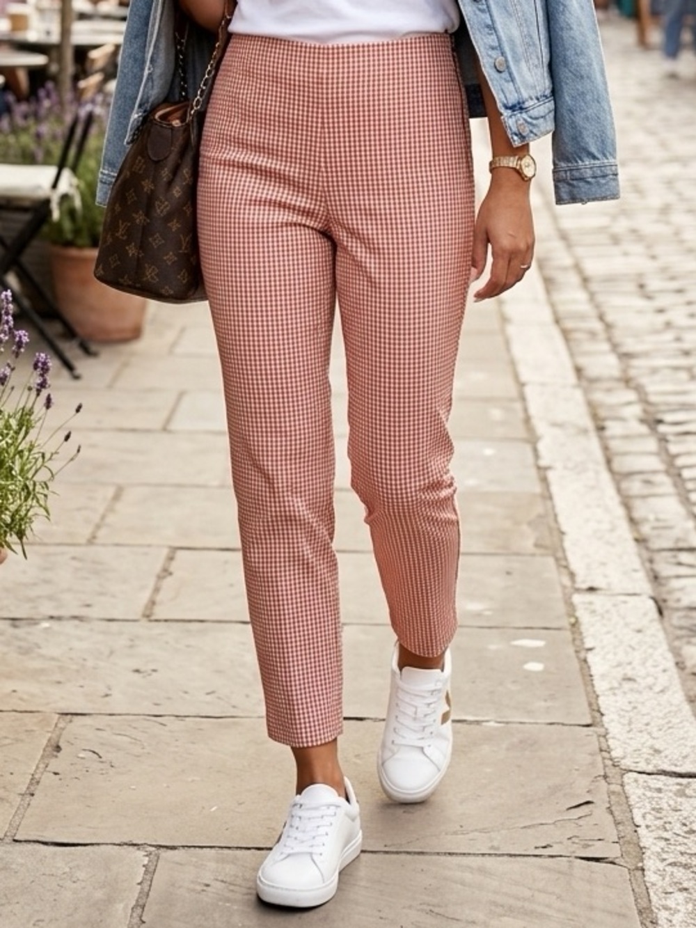 A New Day Terracotta Orange Gingham Stretch Ankle Pants - Size 2